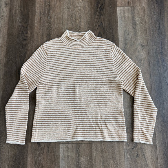 J. Crew sweater. Women’s size large.  Cream with tan stripes.  Very soft! - Picture 1 of 8